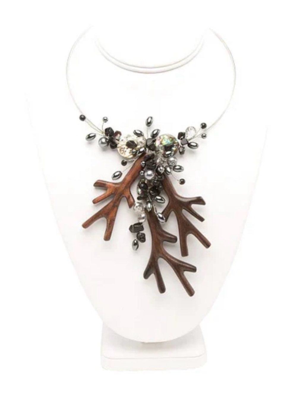 STATEMENT CHOKER CORAL SHAPED WOOD, SHELL, CRYSTAL BEADS NK. HANDMADE W/LOVE. 🤎